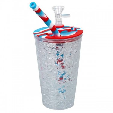 Bong de Silicona y Plástico Freeze Cooling Cup rojo y azul