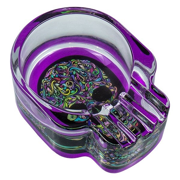 Champ glass skull ashtray purple