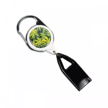 Retractable Lighter Leash green leaves white