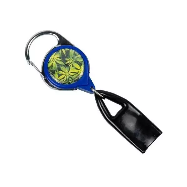 Retractable Lighter Leash green leaves blue