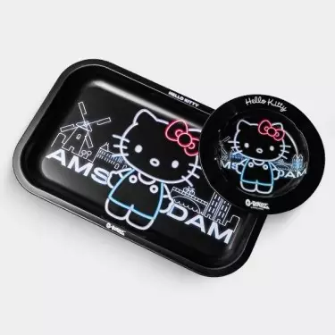 Hello Kitty Neon Amsterdam Medium rolling tray + Ashtray Kit - GB The Green Brand