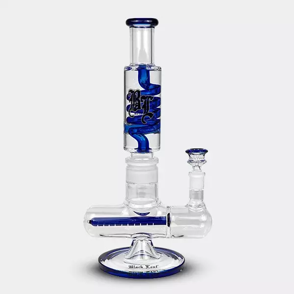 Bong gel enfriador con espiral + Inline Slit Black Leaf azul