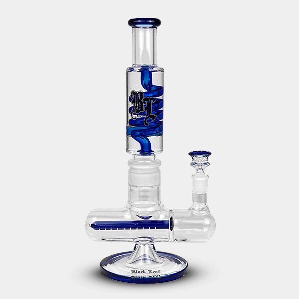 Bong gel enfriador con espiral + Inline Slit Black Leaf azul