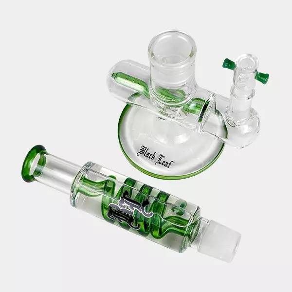 Black Leaf Pre-Cooler Bong with Spiral + Inline Slit