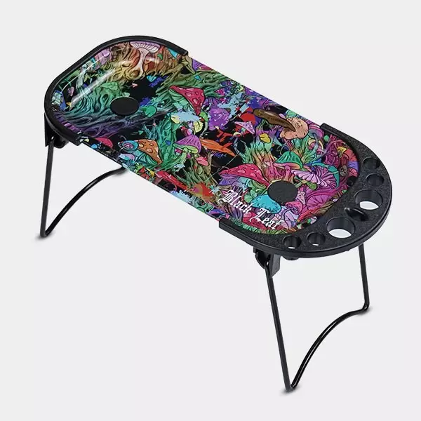 Bandeja de enrolar com cone, escovas e suportes Magic Mushrooms detalhe bandeja