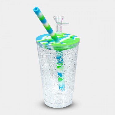 Bong de Silicona y Plástico Freeze Cooling Cup verde blanco azul