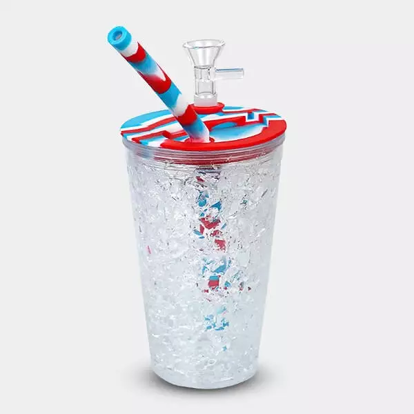 Bong de Silicona y Plástico Freeze Cooling Cup rojo azul blanco