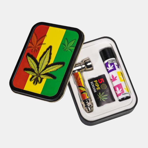 Set de Pipa de Metal con Filtros y Mechero hoja