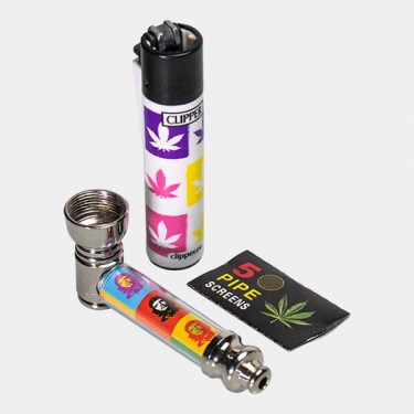 Set de Pipa de Metal con Filtros y Mechero che componentes