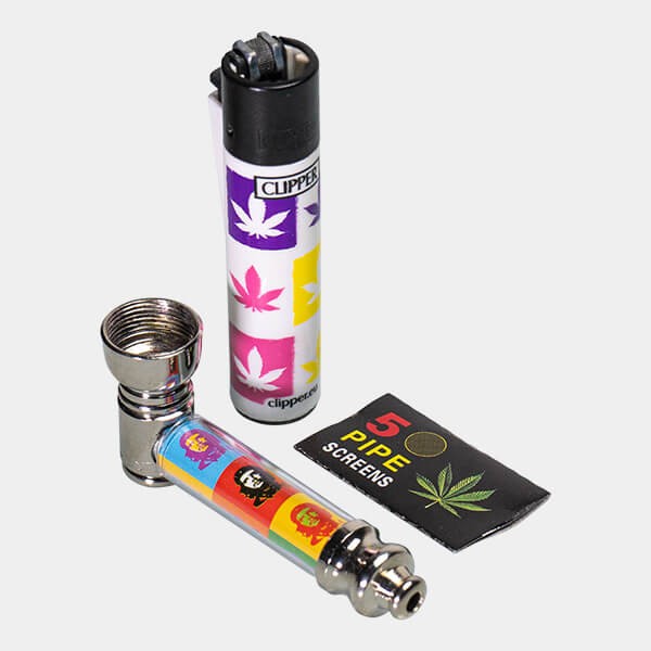 Set de Pipa de Metal con Filtros y Mechero che componentes