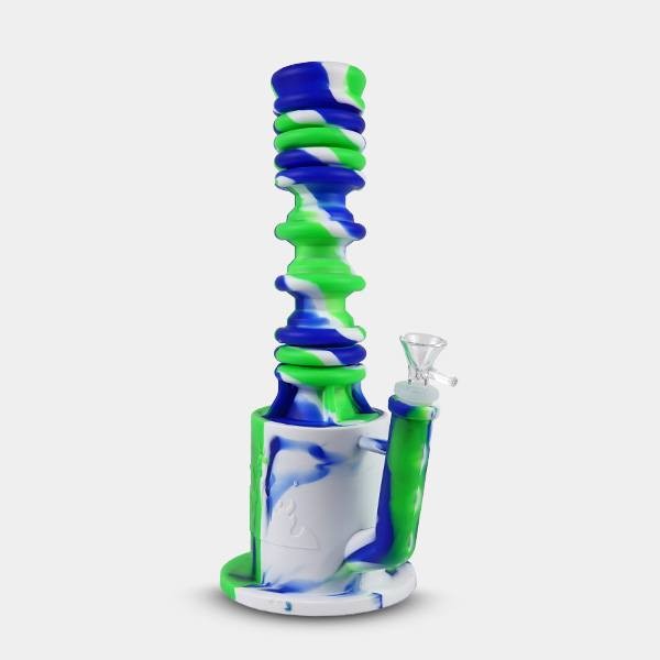 Bong de Silicona Acordeón blanco azul verde