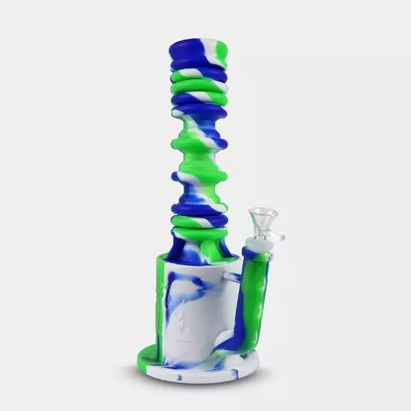 Bong de Silicona Acordeón blanco azul verde