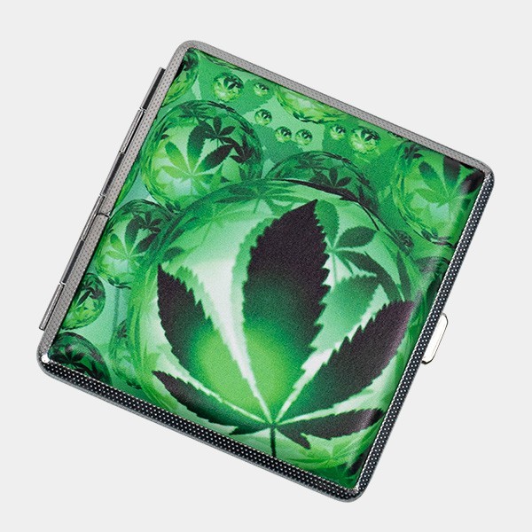 Pitillera Metálica Rasta hoja verde fondo verde