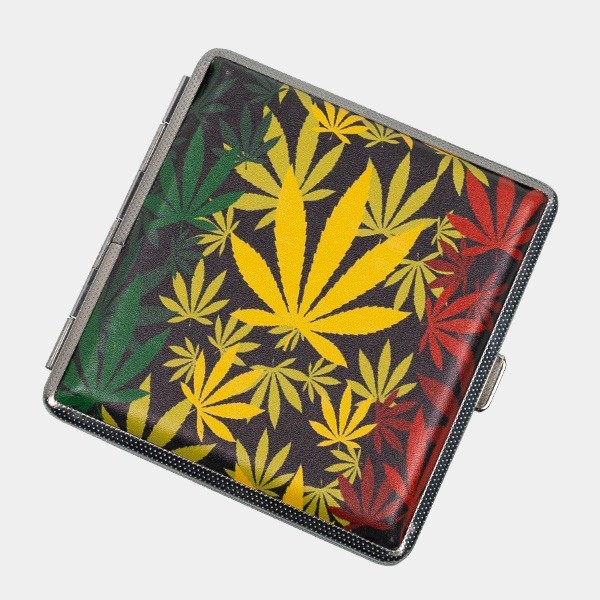 Pitillera Metálica Rasta hoja amarilla