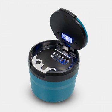 Cenicero para Coche con LED turquesa abierto