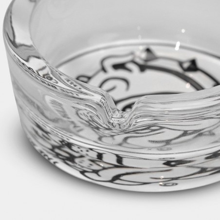 Cenicero de Cristal Blanco y Negro Bulldog detalle