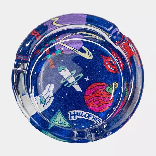 Cenicero de Cristal Hall of Weed Azul frontal