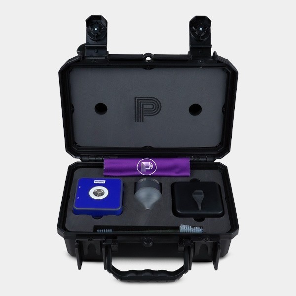 Medidor de Cannabinoides Purpl Pro componentes en maletín