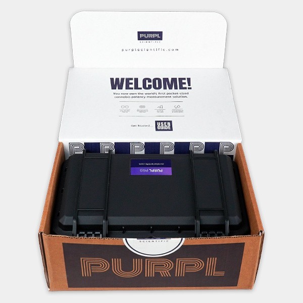 Medidor de Cannabinoides Purpl Pro maletín en caja de envío
