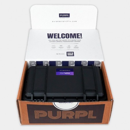 Medidor de Cannabinoides Purpl Pro maletín en caja de envío