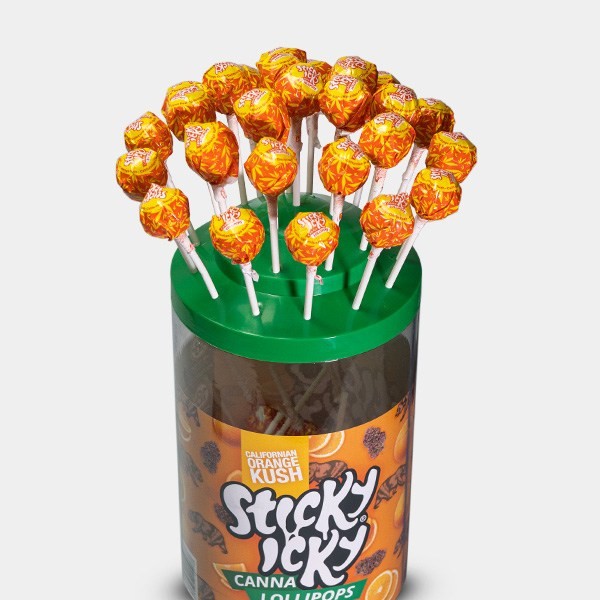 Piruletas Sabor Cannabis Sticky Icky kali orange display