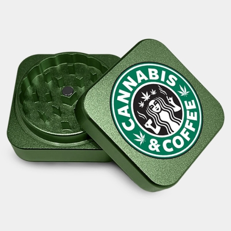 Grinder Aluminio Cuadrado Cannabis Coffee grinder abierto