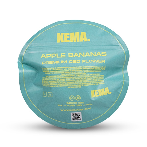 Flores Apple Bananas Cali CBD KEMA envase parte trasera