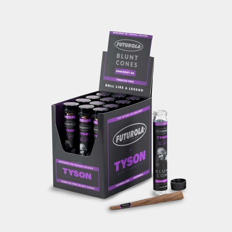 Caja de Blunt Wraps Futurola Tyson 2.0 Knockout OG con Terpenos