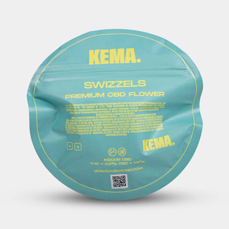 Flores Swizzels Cali 2g / 5g CBD KEMA envase parte trasera