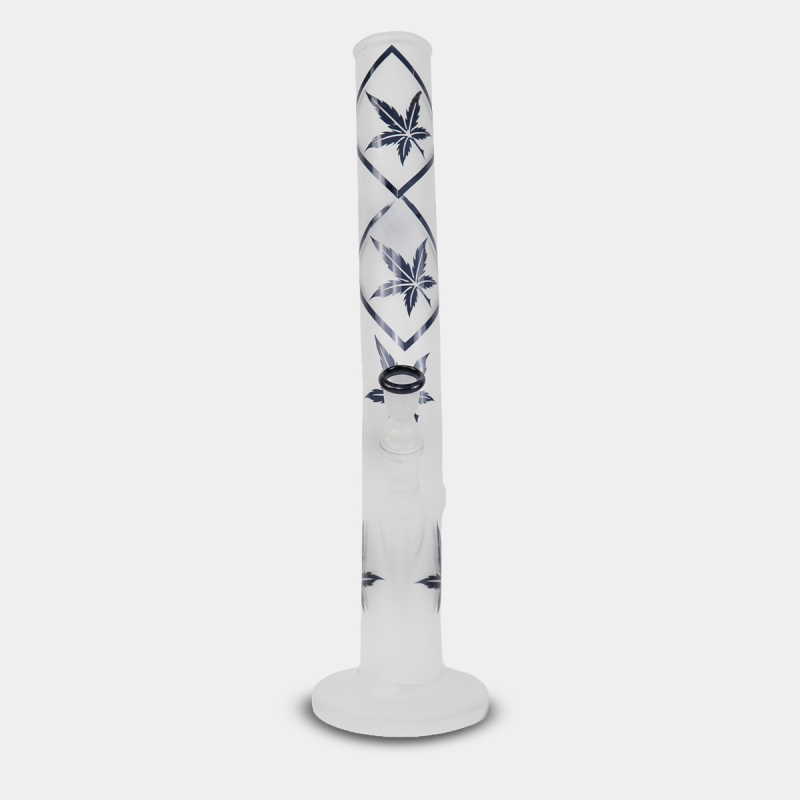 vista frontal Bong de Vidrio Satinado Hojas Azules 42 cm