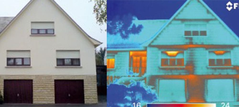 Ejemplo de cámara térmica aplicada a una vivienda, mostrando cómo el concepto de cultivo indetectable se basa en el comportamiento térmico exterior