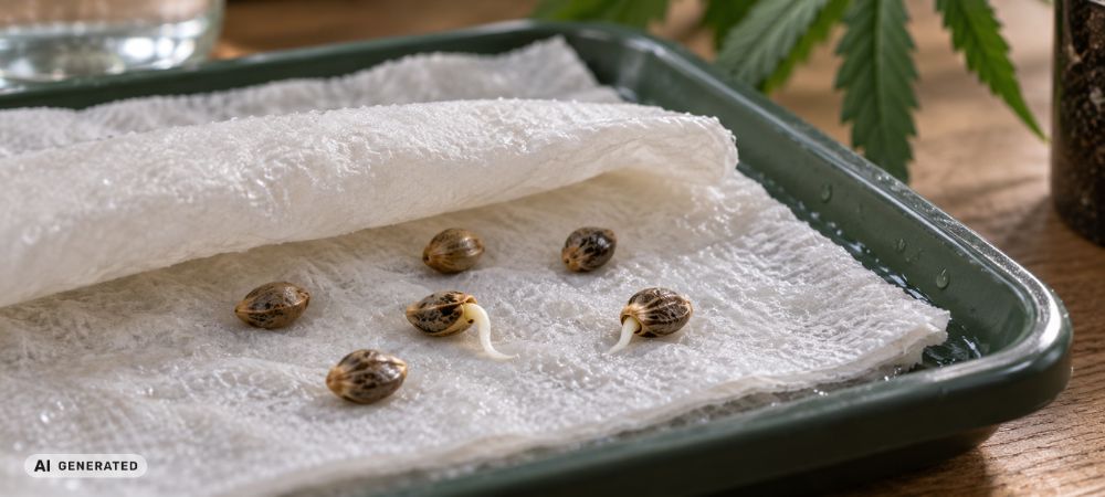 germinación de semillas de cannabis en servilleta