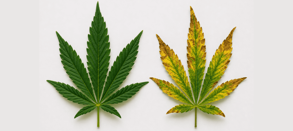 Hoja cannabis sana vs enferma
