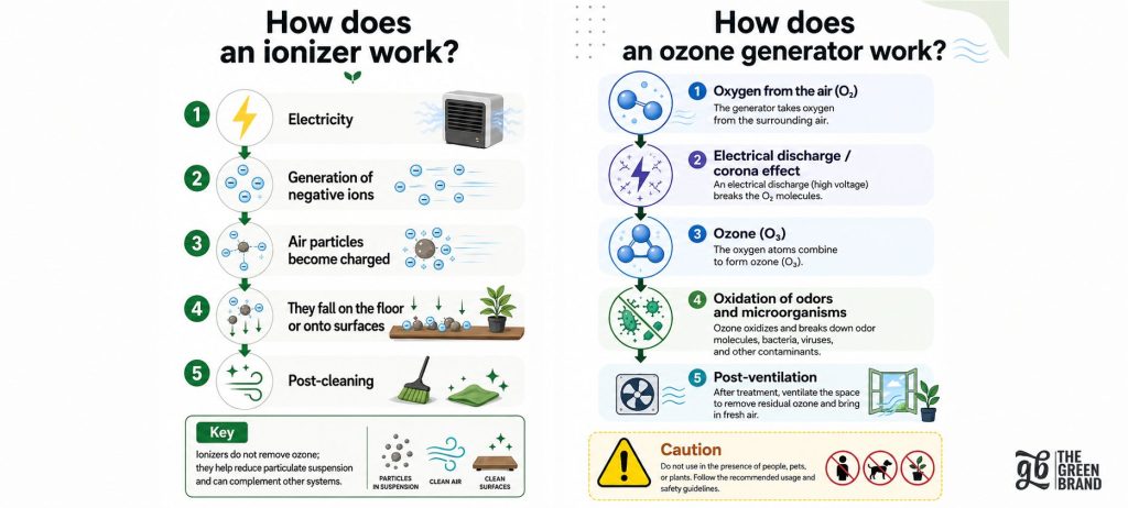 Step-by-step explanation of the differences between an ozone generator and an ionizer