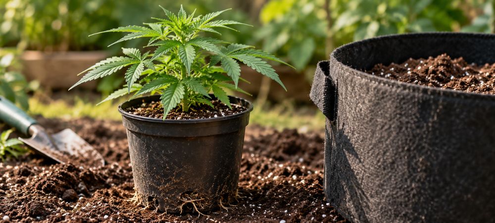 planta en maceta pequeña listo para trasplantar