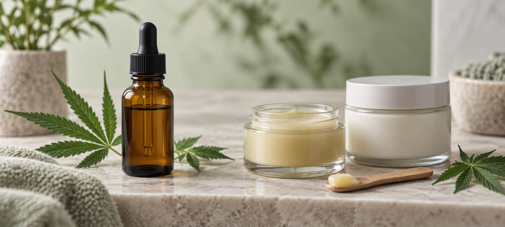 tintura junto a cosmética con CBD