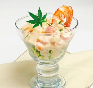 Prawn Cocktail with Cannabis Leaves unique christmas dinner ideas