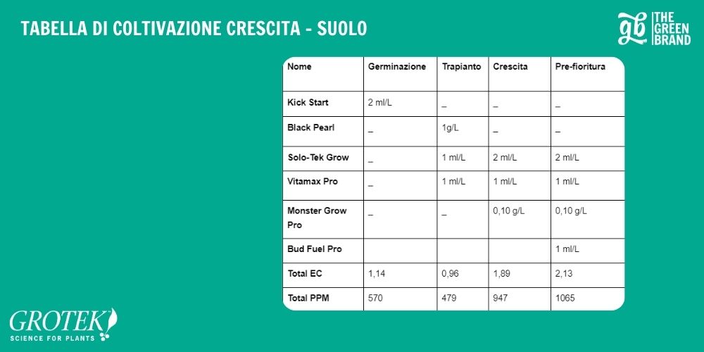 TABELLA DI COLTIVAZIONE CRESCITA - SUOLO