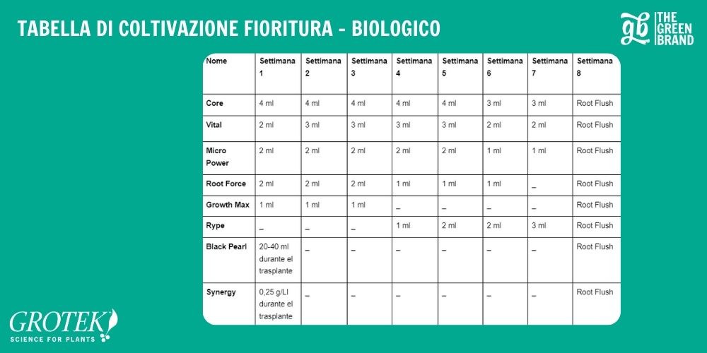 TABELLA DI COLTIVAZIONE FIORITURA - BIOLOGICO