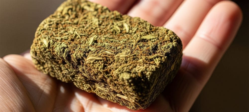 brick weed in a hand