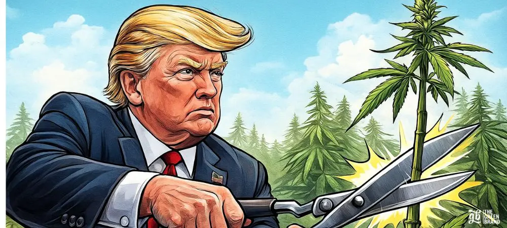 Trump cortando con unas tijeras una planta de cannabis por la ley contra el THC