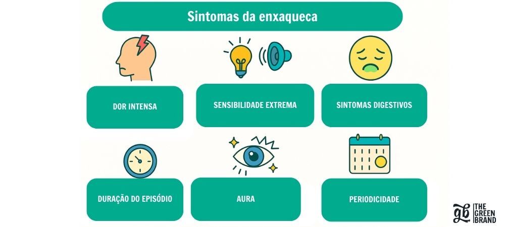 infográfico que fala sobre os principais sintomas da enxaqueca