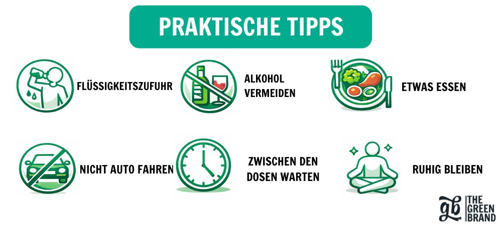 Visuelle Infografik über praktische Gewohnheiten oder Tipps zur Verringerung möglicher Risiken beim Konsum von Marihuana