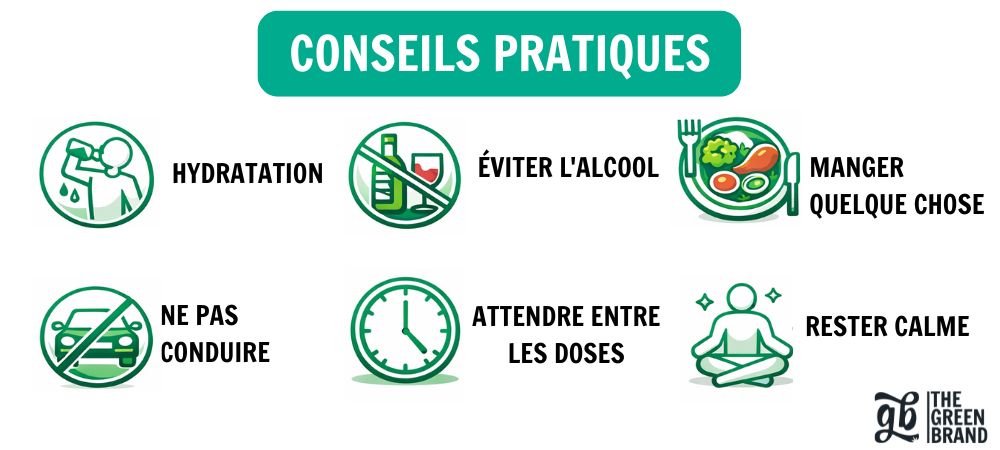 Infographie visuelle sur les habitudes pratiques ou les conseils pour réduire les effets du cannabis