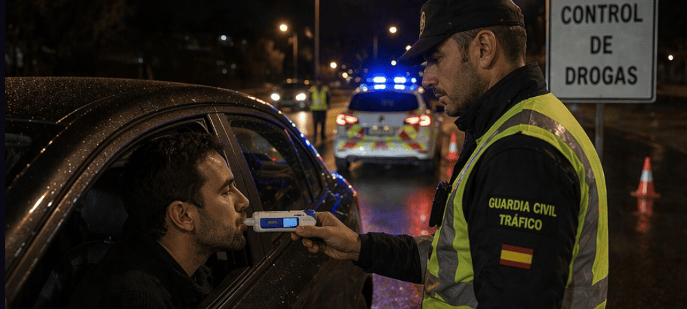Como a cannabis afeta a condução: Agente da polícia de trânsito a realizar um teste de deteção de drogas a um condutor